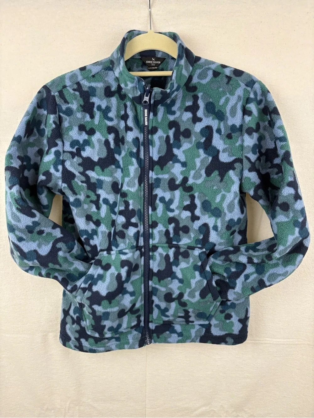 Eddie Bauer Kids Green and Navy Camo Fleece Jacket